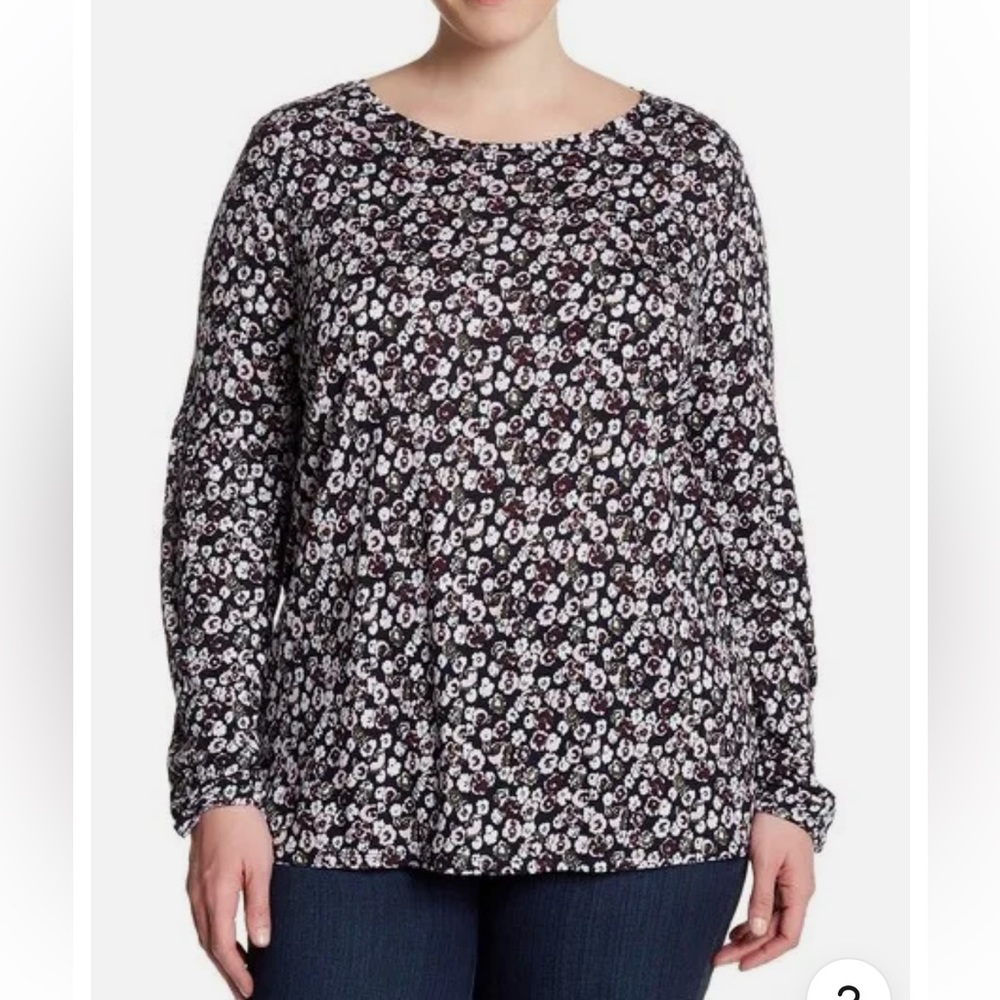 Joe Fresh Womens Plus 2X Floral Print Balloon Sleeve Top Shirt NWOT 100% Rayon